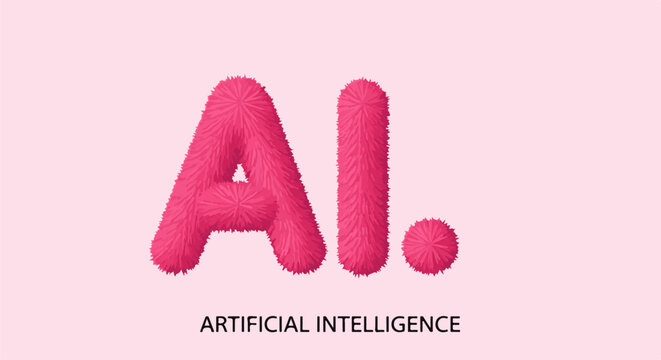 Fluffy pink AI letters on a pale pink background with text