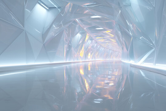 Crystal tunnel with reflection background.