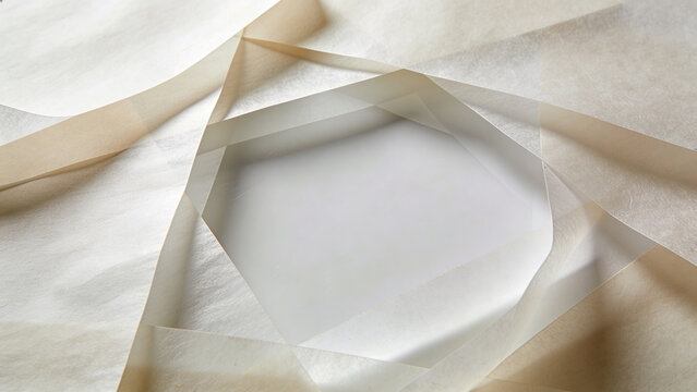 Abstract white translucent paper layers with elegant curved edges and soft shadows for minimalist creative design background