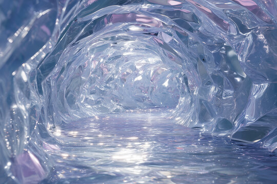 Crystal tunnel with reflection background.