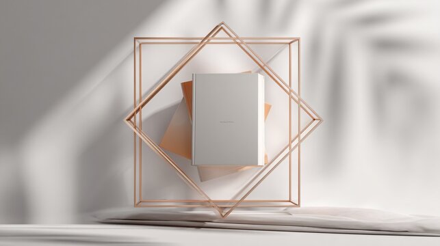 Rose gold geometric frame with white book on table indoors