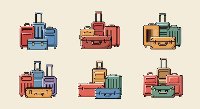 Colorful collection of travel suitcases and baggage sets, depicting various sizes and styles, ready for global adventures and holiday getaways