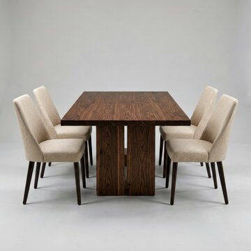 Modern Wooden Dining Table with Four Upholstered Chairs