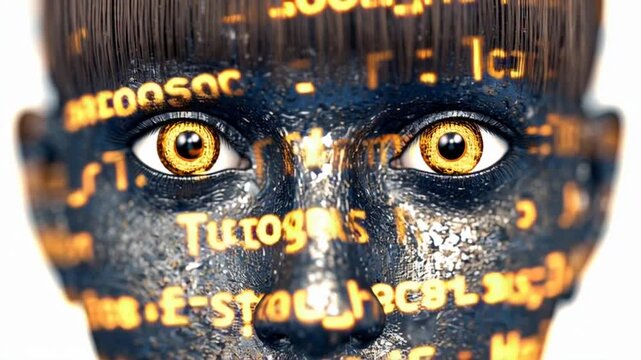 Close-up of a robotic face.