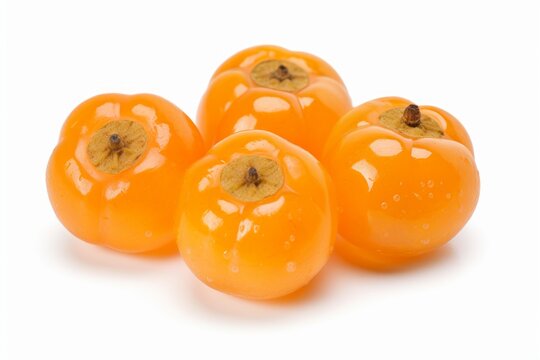 Group of ripe orange surinam cherry fruits with water droplets