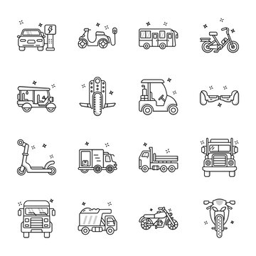 Collection of Linear Style Transport Icons 

