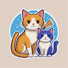 Fototapeta premium Cute Cartoon Cats with a Broom