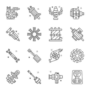 Collection of Automotive and Mechanical Line Icons 

