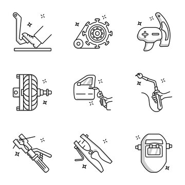 Set of Linear Style Mechanical and Automotive Icons 

