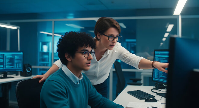 Software Developers Working on Complex Code in Modern Tech Office Environment