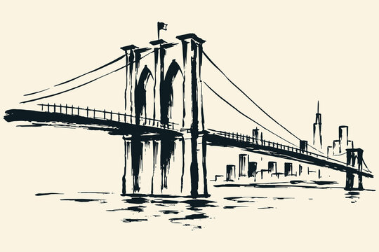Brooklyn Bridge New York ink sketch vector illustration