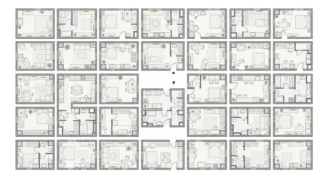 Detailed architectural floor plan layout of multiple apartments.