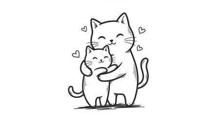 Two cats hugging with hearts around them cute illustration of feline friendship and love © Umair