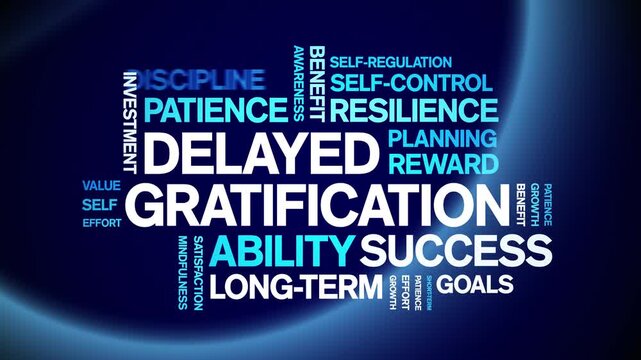 Delayed Gratification animated word cloud-text design animation tag kinetic typography seamless loop.