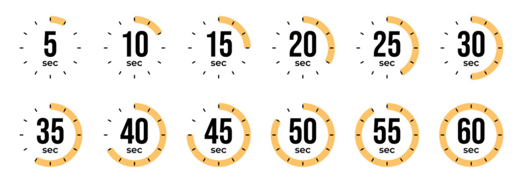 Countdown timer icons showing 5 to 60 seconds intervals for timing