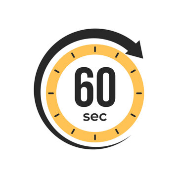 60 second timer icon with arrow for countdown or duration