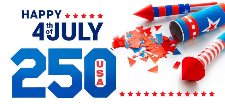 USA 250 anniversary greeting card
. Fourth of July design with patriotic decor
. American Independence celebration layout 4 th of july.