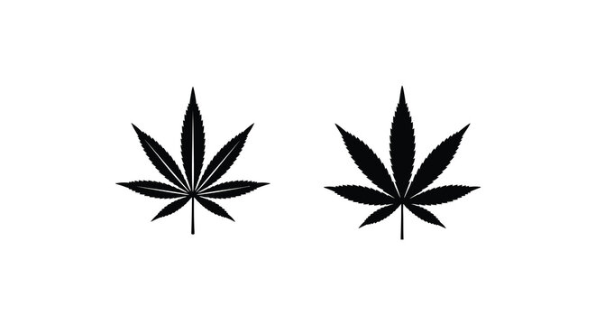 Cannabis leaf silhouettes two variations on white background silhouette