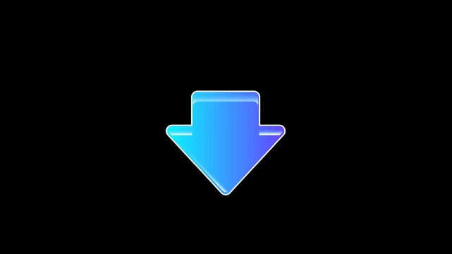 A glossy blue downward-pointing arrow icon on black.