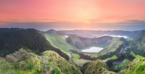 Naklejka premium Mountain landscape Ponta Delgada island, Azores