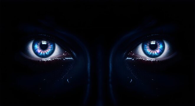 Hyper-Realistic Supernatural Eyes Emerging from Darkness