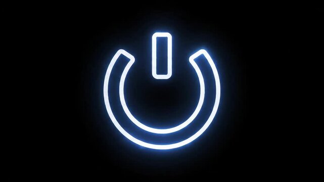 Glowing blue power button symbol illuminated against a dark background
