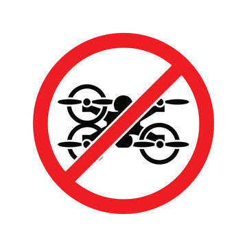No drone zone sign with red prohibition circle and black quadcopter icon Vector