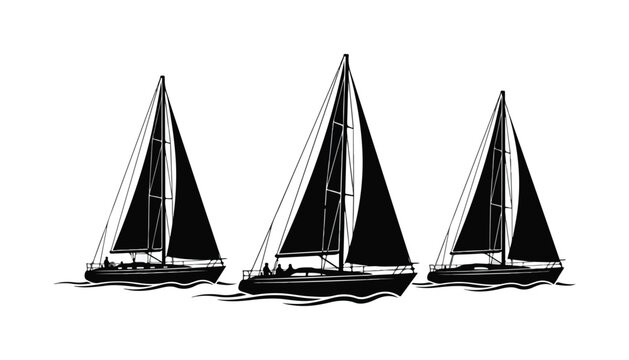 black and white silhouette set of sailboat very high quality vector illustration.