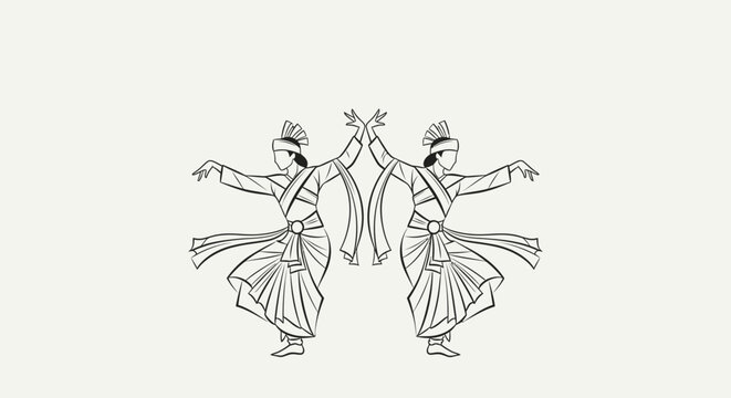 Elegant dancers in traditional attire performing a graceful routine vector illustration