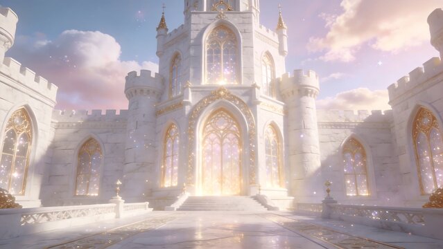 White castle with golden windows