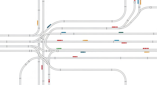 Detailed schematic of a complex highway interchange with multiple lanes and ramps.