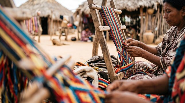 Vibrant Weavings of La Guajira. Artisans at Wayuu Workshop Craft Colorful Mochilas and Hammocks in the Desert.