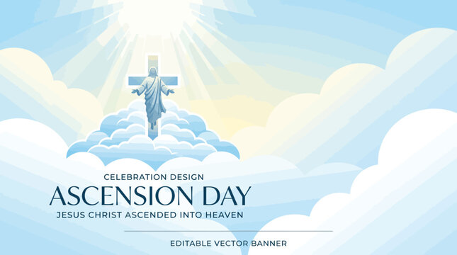 Ascension Day Blue Greeting Card with Jesus and Cross