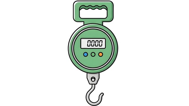 A digital spring scale with a green body on transparent background