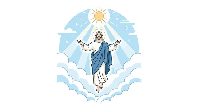 Ascension of Jesus Christ with Open Arms in Heavenly Clouds