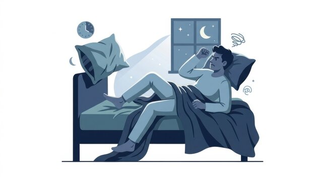 Man Suffering From Insomnia Lying Awake at Night