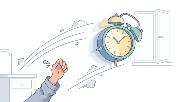 Hand Throwing Alarm Clock Cartoon Illustration