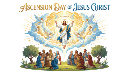 Obraz premium Ascension Day of Jesus Christ with Halo and Disciples