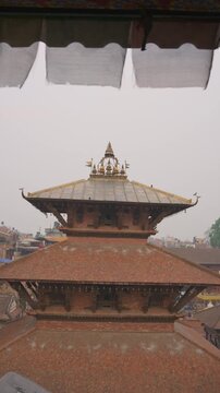 Traditional Newari Pagoda Temple Roof at Patan Durbar Square UNESCO Site - Vertical 4K