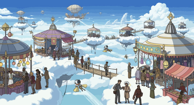 Merry go round carousel in a snowy winter park near old church buildings and city landscape under the sky