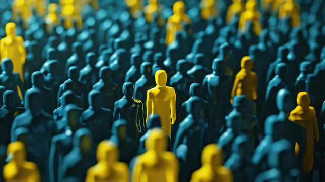 Digital art rendering of a lone person surrounded by clones