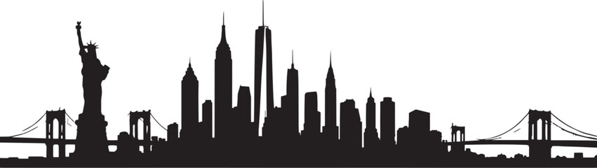 Obraz premium Vector illustration of a downtown business skyline silhouette featuring urban architecture and skyscraper buildings against a sunset sky