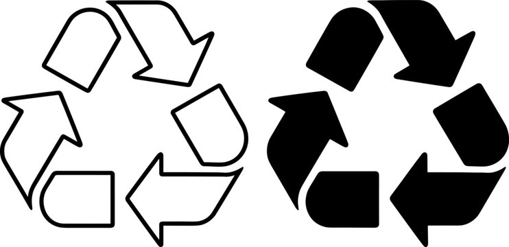 recycling symbol icons with circular arrows loop in outline and solid styles eco environment signs vector set isolated on transparent background