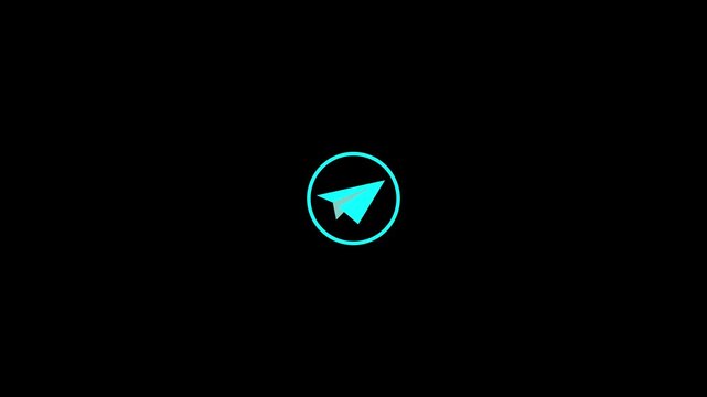 Paper plane icon inside a circle on black background, telegram or messaging symbol.
