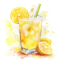 Fototapeta premium Lemonade, artistic semi-realistic fantasy style, soft glow effects, watercolor illustration, white background