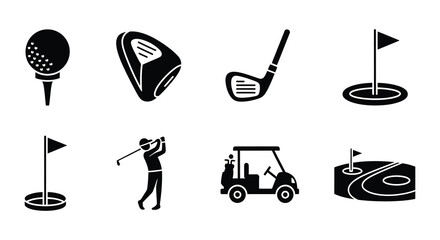Golf icons set black silhouette on white background