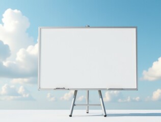 Fototapeta premium A whiteboard mounted on a tripod against a cloudy sky