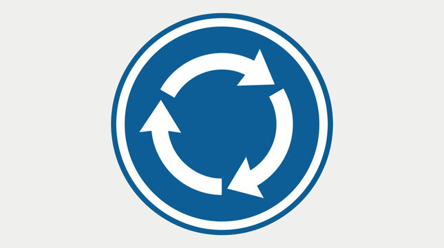 Roundabout traffic sign showing circular arrows on a blue background, indicating a traffic circle or rotary