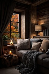 Fototapeta premium Cozy autumn retreat with a warm glow by the window