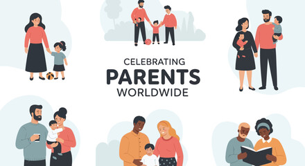Naklejka premium Celebrating parents worldwide with family and children in a joyful community setting.